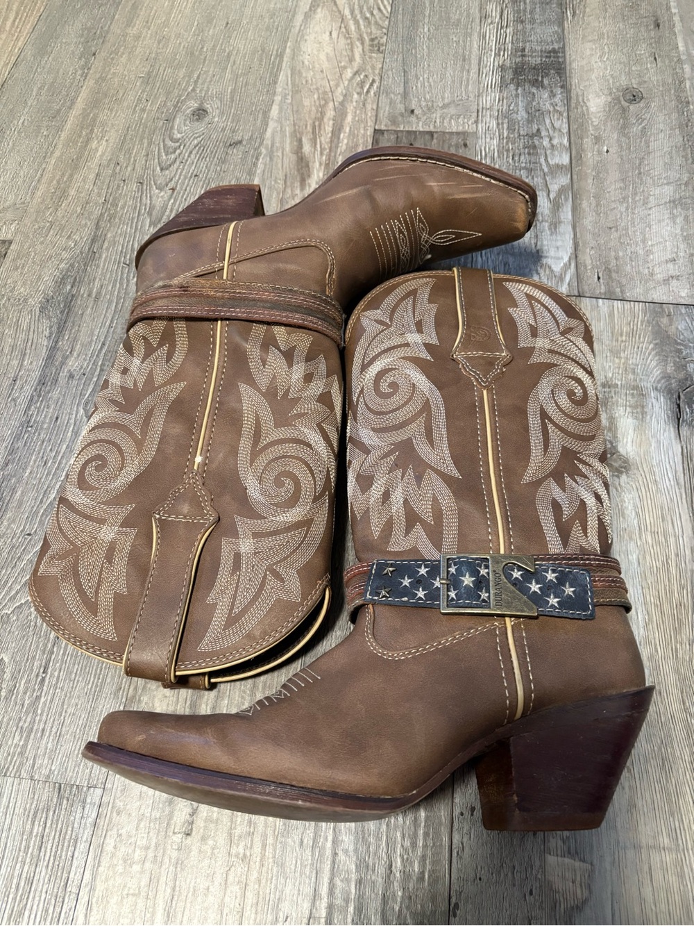 Durango Brown Leather Western Cowboy Boots with Star Buckle Strap